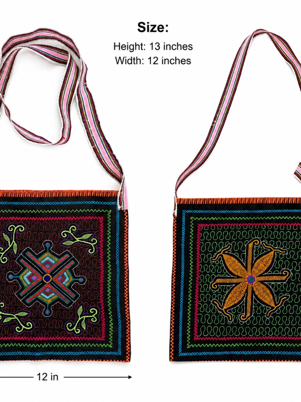 Peruvian Shipibo-Konibo Reversible Embroidered Crossbody Messenger Bag